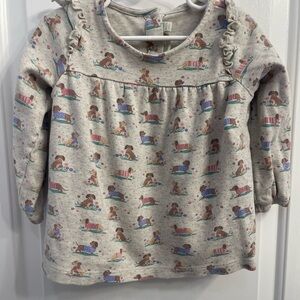 JoJo Maman Bebe Cream Long Sleeve Top with Playful Dog Print